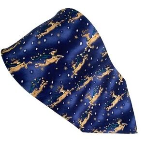 Rudolph The Red Nosed Reindeer Silk tie Men Blue Christmas Holiday Reindeer 58x4